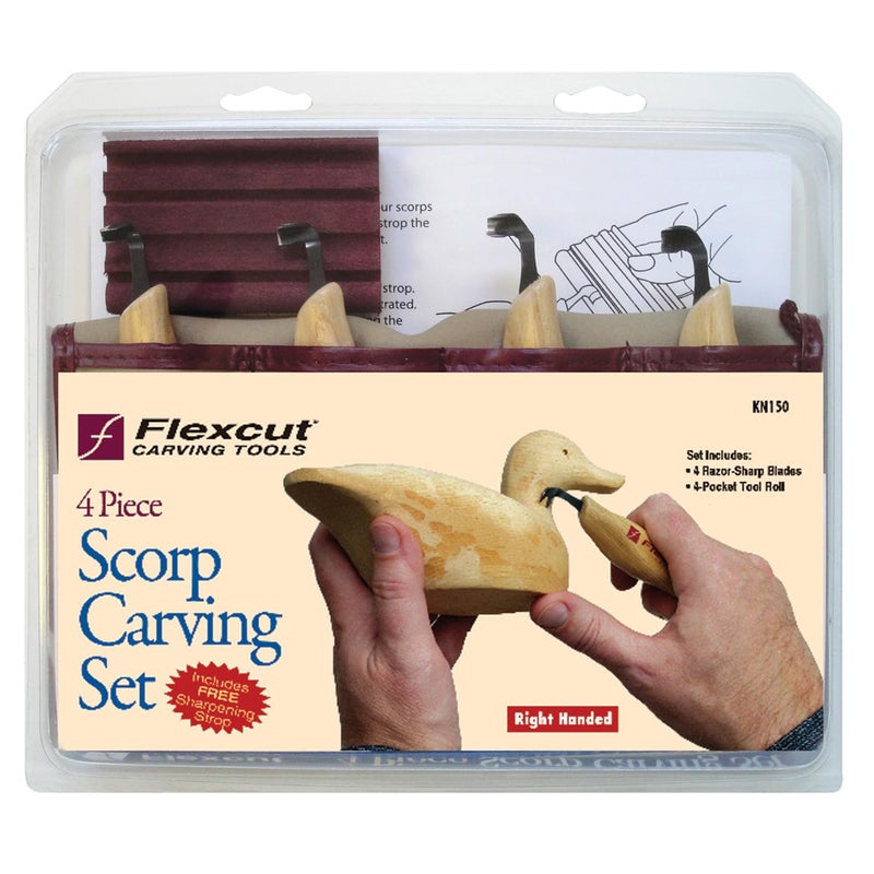 Flexcut Wood Carving Tools | Right-Handed Scorp Set of 4 | Razor-Sharp 1095 High Carbon Steel Blades | 4-Pocket Tool Roll Included | KN150 | Made in the U.S.A. - Image 2